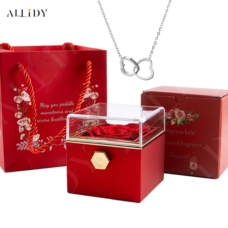 Custom Double Heart Engraved Name Necklace - Eternal Rose Box