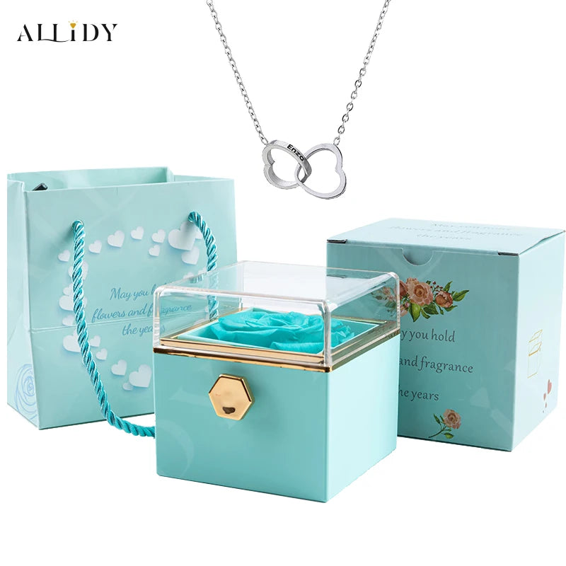 Custom Double Heart Engraved Name Necklace - Eternal Rose Box